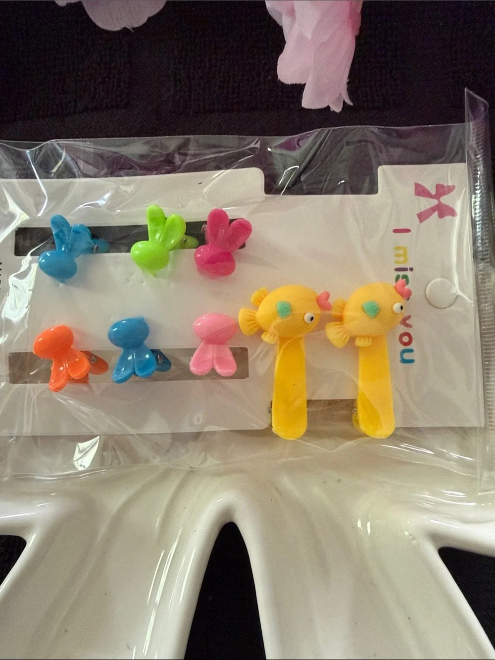 Kids Cute Fish & Bow Hair Clips Set - Yellow, Pink, Blue, Green, Orange